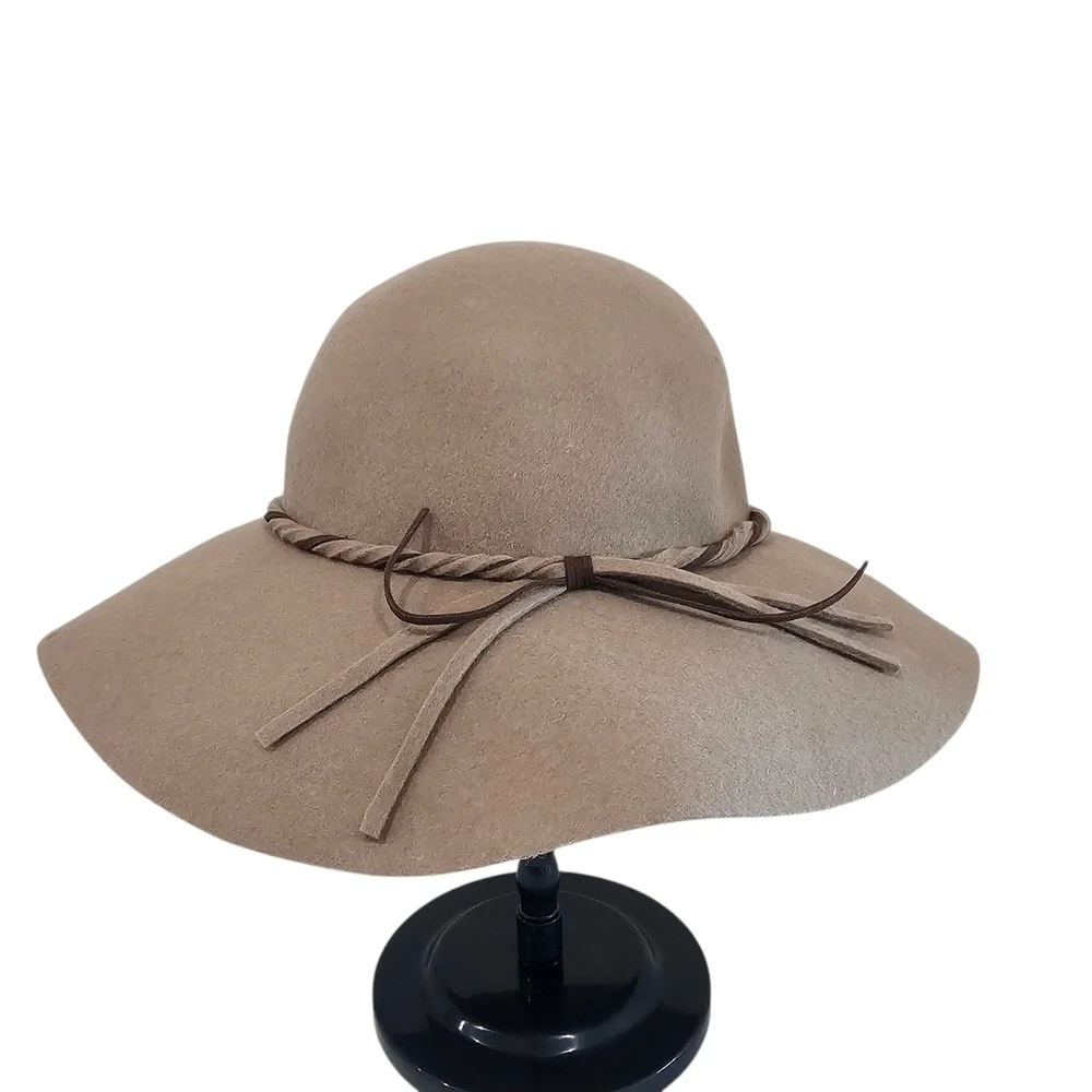 Elegant Tan Women's 100% Wool Floppy Hat